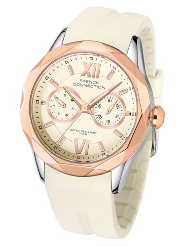 Image of French Connection Octyra | Multi-Function | White Dial | Beige Silicone Strap | Watch for Women - FCD6G