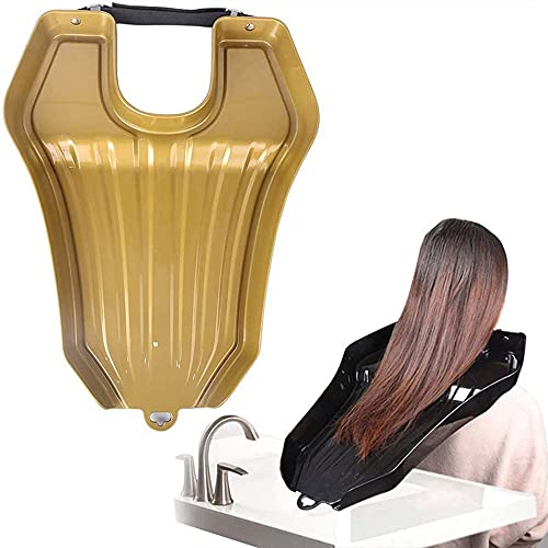 Bandeja de lavado de cabello, bandeja de lavado de pelo con correas, lavabo portátil para champú de cabello móvil, para lavar el cabello sobre el fregadero (dorado) Cover