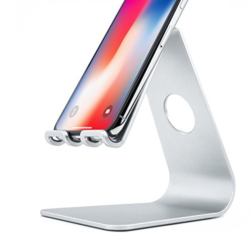 RAMPOW Aluminium Cell Phone Stand, (Silver) Charging Accessory Compatible Dock, Holder (Headphone Jack Supported) iPhone, iPad, Samsung Galaxy, Google Pixel and Android Smartphones