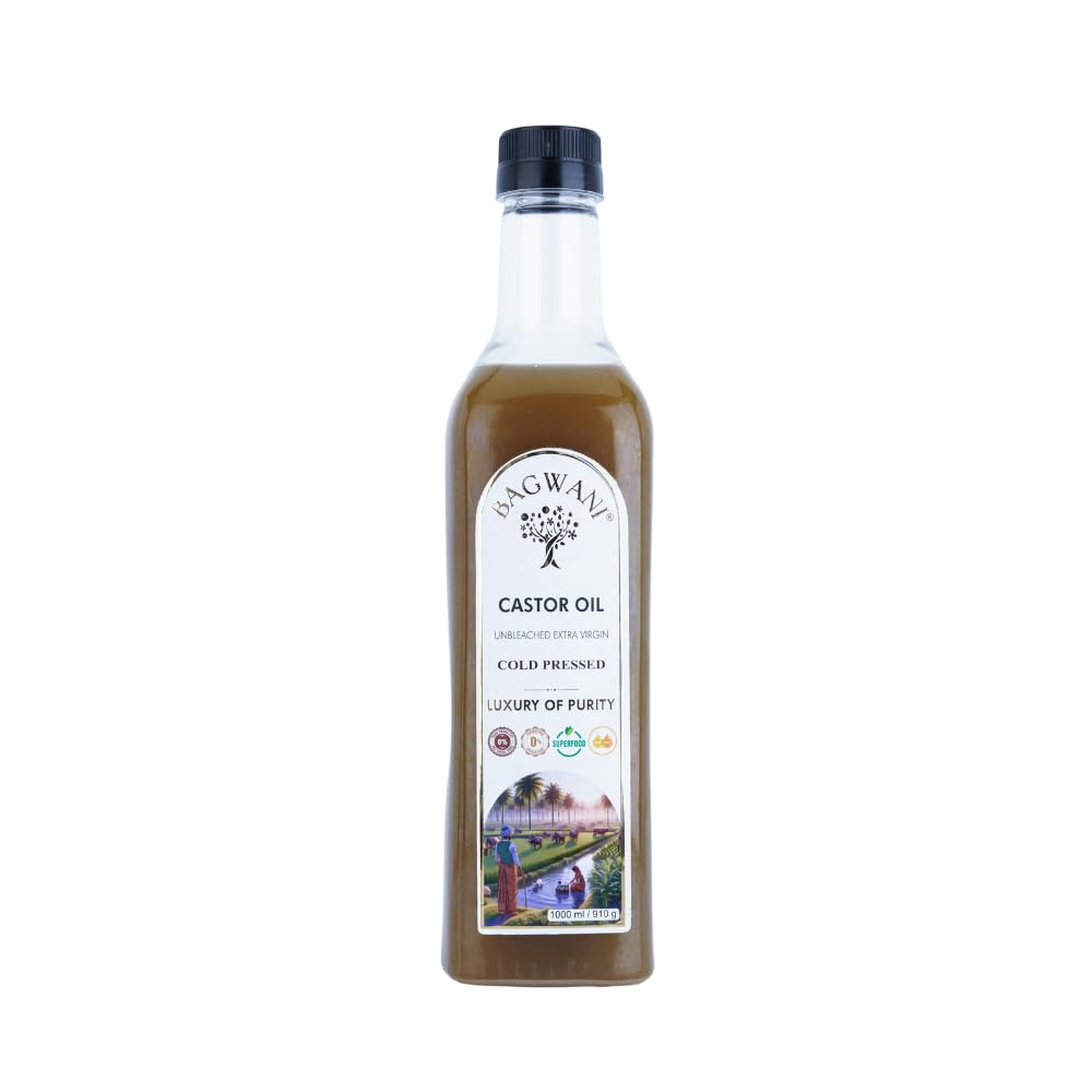 Bagwani Cold Pressed Unbleached Castor Oil For Hair Growth, 100% Natural Arandi Oil for Skin, Nails, Joint Pain Relief & Constipation Pure Extra Virgin Castor Oil 1lit Plastic Bottle