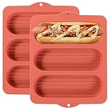 Silikon-Hot-Dog-Brötchenformen zum Backen, 3 Mulden, antihaftbeschichtet, französische...