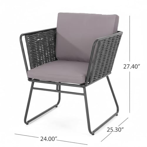 Image of LOCCUS 3 Piece Outdoor /Indoor Patio Furniture Set Waterproof Weaving Rope Couch Sofa Set with Powder-Coated Iron Conversation Bistro Set for Balcony,Lawn,Terrace,Backyard,Poolside (Grey)