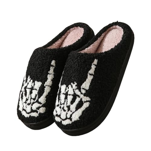 Halloween Slippers for Women Men Plush Fuzzy Slipper Foam Fur Lined Flip-Flops Holiday Indoor House Home Winter Warm Shoes Spooky Ghost Bats Smile Face Flip-Flops2