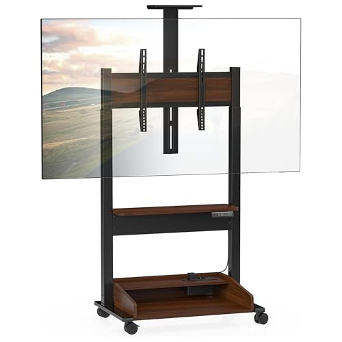 DQ TV Elevador Zelos eléctrico para TV de 37 a 85 Pulgadas Soporte de Enrollable, regulación de Altura Mediante Mando motorizado de Carga hasta 70 kg, 3 estantes y regleta de enchufes, Nogal Negro