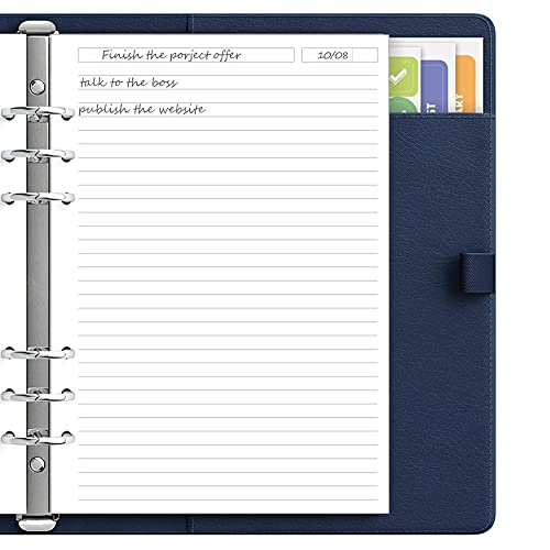 A5 Lined Refill Paper - 100 Sheets/200 Pages Loose Leaf Paper For Filofax Planner, Organizer, Binders, 6-Hole Punched, 100Gsm Ruled White Pages, 5.8" X 8.2 " #TOP2