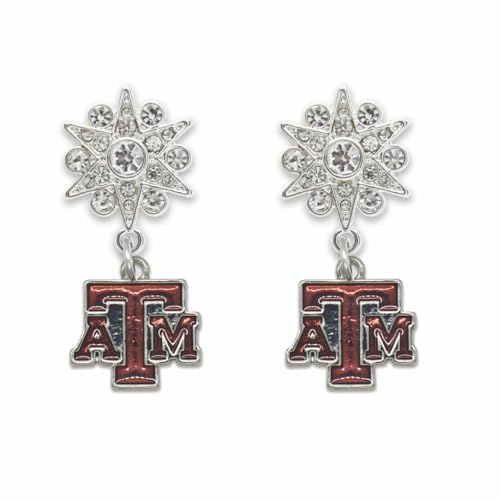 Texas A&M Aggies Grace Crystal Starburst Dangle Post Earrings, Silver, Officially Licensed TAMU