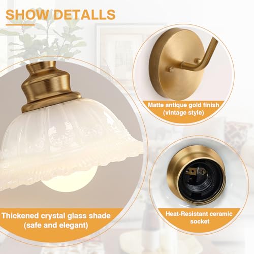 Image of Redluck Battery Operated Wall Sconce with Remote Control, White Glass Wireless Wall sconces Set of Two, Rechargeable Battery Powered Wall Lamp for Bedside Bedroom Living Room Hallway Decor