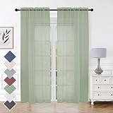 Aiyufeng Sheer Bedroom Curtains 2 Panel Sets 84" Inch Length - Transparent Light Weight Soft Sage Wi