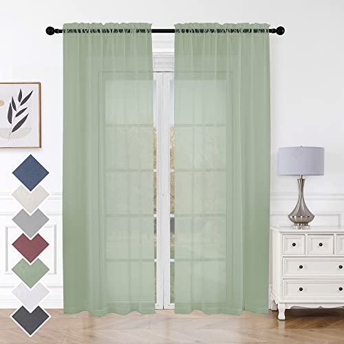 Aiyufeng Sheer Bedroom Curtains 2 Panel Sets 84" Inch Length - Transparent Light Weight Soft Sage Window Treatment Panels For Study Room / Living Room / Guest Room, Per Panel W40 X L84 Inches #TOP30
