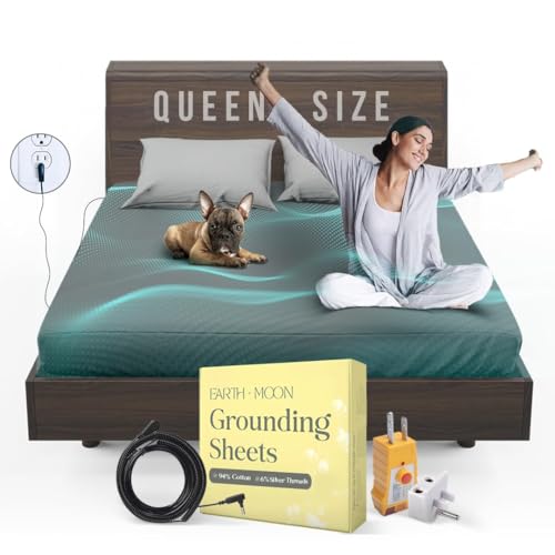 Earth and Moon Grounding Sheets Queen-Size-Spannbetttuch, weich und bequem, für erholsamen Schlaf, reduziert Schmerzen, Müdigkeit, Stress, aus Bio-Baumwolle und reiner Silberfaser, passend für tiefe