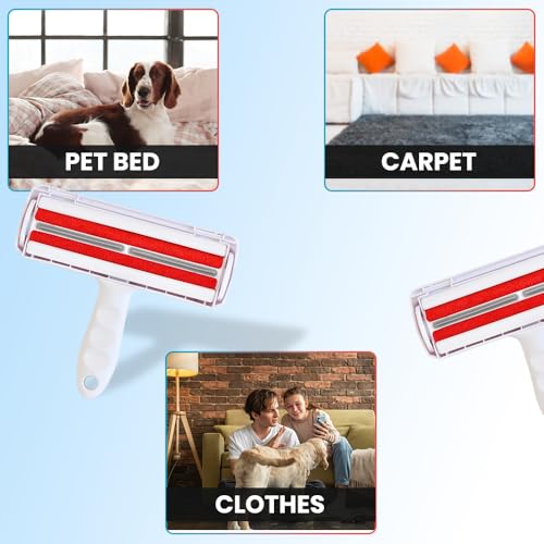 Pet Hair Remover Roller - Reusable Lint Roller for Carpet Sofa, Furniture & Bedding - Red, ONE - Image 4