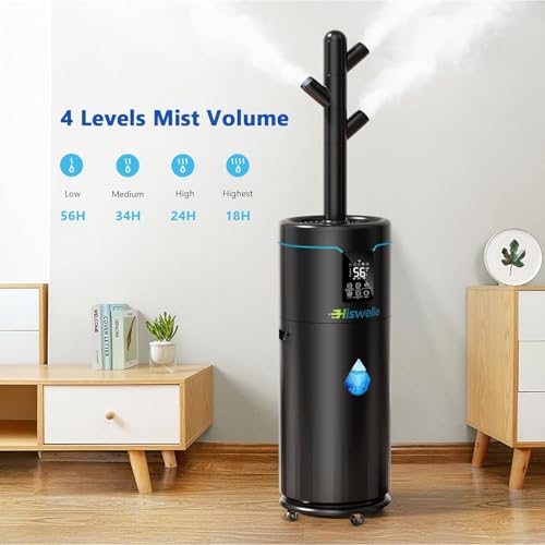Hiswelle Large Humidifiers for Bedroom, 4.5 Gal Cool Mist Humidifier for Large Room Whole House with Remote Control, 800mL/h Output, 48H Runtime, Auto Humidistat, Wheels, Timer, Essential Oil Tray by Hiswelle - Image 4