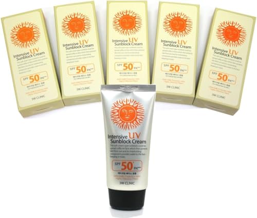 3W CLINIC Intensive UV Sunblock Cream, SPF50 PA, 2.37 fl oz, Pack of 5/Korea-Beauty/Korea Made