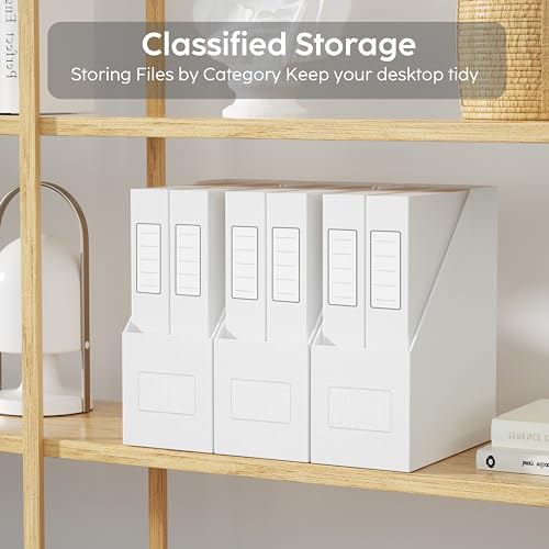 JiaWei White Magazine File Holders, 3 Packs Sturdy Cardboard File Rack, Office Organization Desktop Storage File Box Binder for Shelves and Desk, Folder Holder for Office or Classroom - Image 3