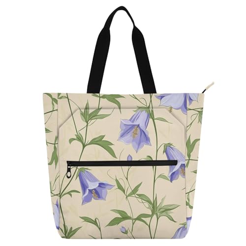 Cute Book Tote Bag for Boys Girls Adults, Unique Bellflower Beige Waterproof Heavy Duty Teacher Tote Bag Library Bag for School Shopping Beach Rainbow