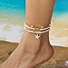 Qceasiy Bead Ankle Bracelets Set For Women, Adjustable Gold Boho Shell Anklet, Hawaiian Beach Seashell Pearl Disc Starfish Conch Foot Jewelry, Summer Fashion Gifts(Starfish 3Pcs)