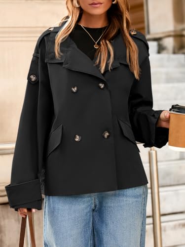 Ultimate Guide - Top 11 Affordable Cropped Trench Coat Designs for Women Over 50: Timeless Style Without Breaking the Bank 2 Tankaneo Womens Cropped Trench Coat Oversized Double Breasted Stand Collar Short Jacket Fall Casual Work Outerwear