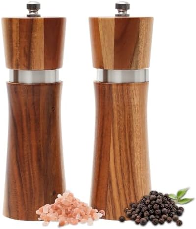 2 Pack Wood Salt and Pepper Grinder Set, Manual Mill, Kitchen Grinder Set, Refillable Salt & Pepper Mills Adjust for Customized Coarseness, 8 Inch Each