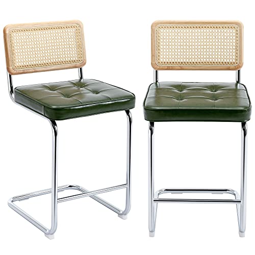 Onevog Island Rattan Chairs, Faux Leathe Seating Kitchen Counter Height (24 Inch) Bastool With Sturdy Frame Chrome Legs, Dining Room Home Kitchen Stools Set Of 2 Green #TOP9