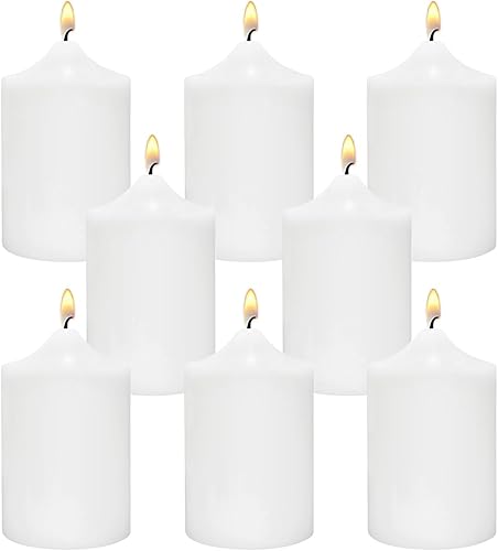 Velas pequeñas sin perfume de pilar blanco, velas de columna cónica sin goteo de 24 horas de 2 x 3 pulgadas para fiestas en el hogar, vacaciones,