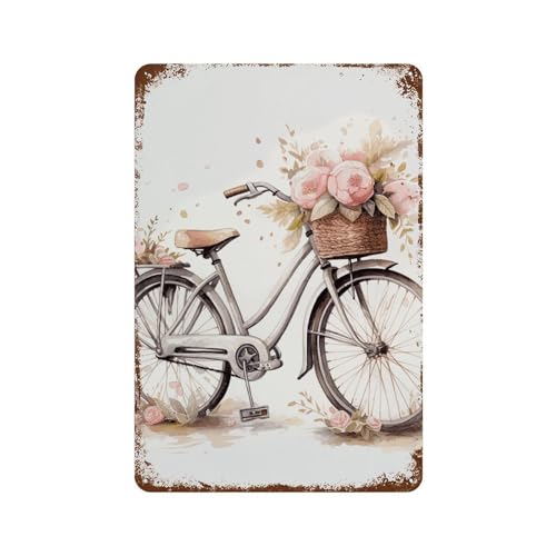 Tableau métal vintage vélo sous la pluie décoration murale bar café salon