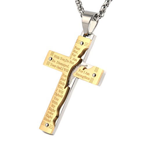 HZMAN Men's Stainless Steel Jesus Christ Crucifix Cross Lord's Prayer Pendant Necklace