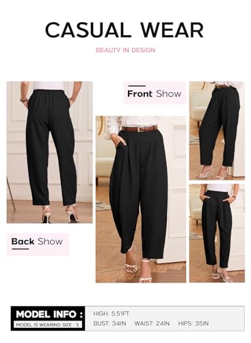 EVALESS Womens Wide Leg Barrel Pants Elastic High Waisted Trousers Business Work Casual Palazzo Pants with Pockets4