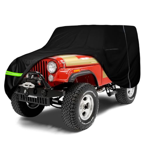 Waterproof Car Cover Compatible with 1954-1983 Jeep CJ 5 2-Door SUV, 300D All Weather Car Covers with Inner Cotton Liner and Zipper Door for Dust Snow Rain Hail Protection
