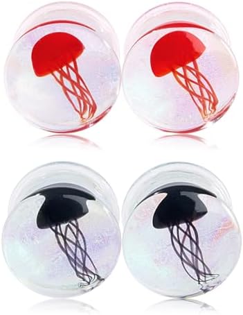 Stuppendux 4 Style 2Set Black Red Color Ocean Jellyfish Glass Double Flared Ear 