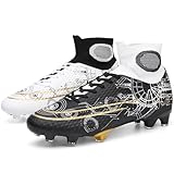 Botas de fútbol Unisex para jóvenes, de caña Alta, para Entrenamiento, para niñas, Antideslizantes, Transpirables, para Exteriores(Black and White-AG,42 EU)
