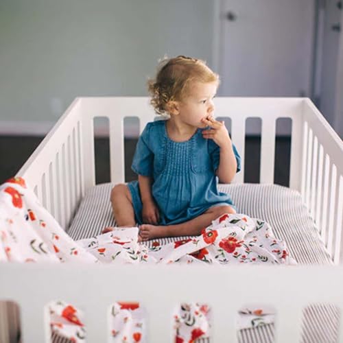 Image of Little Unicorn Premium Crib Sheet | Breathable & Super-Soft Muslin Fabric (Grey Stripe)