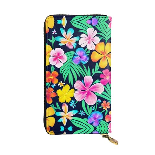 Colorful flowers Leather Long Wallet, 12 Credit Card Slots, 3 Cash Slots, Coin Compartment, Unisex