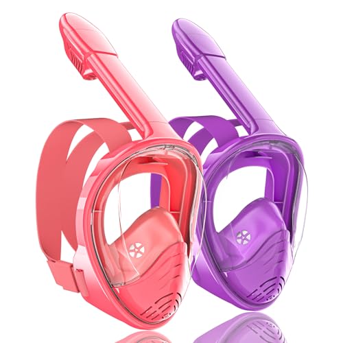 QingSong Kids Snorkel Mask Full Face, Snorkeling Set with Camera Mount, Foldable 180 Degree Panoramic View Snorkeling Gear Anti-Fog Anti-Leak