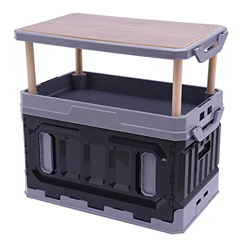 BAIODNB Folding Storage Camping Box Bins with Lids Collapsible, 25.1 Gal Picnic Tables Camp Kitchen Box, Outdoor Plastic Stackable Car Trunk Organizer for Camping,Home,Office,Garage,Trunk (Black)