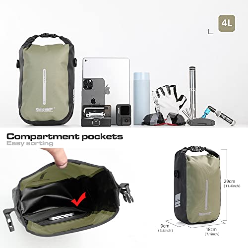 Rhinowalk Bike Bag Front Fork Waterproof Pannier Bag Saddle Bag Fork Bag Rack Bicycle Bag Shoulder Bag 4L For E-Scooter Mountain Bike Accessories Green #TOP1