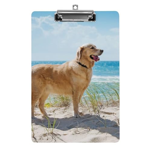 Porte-bloc A4 en acrylique ultra-rigide avec motif Golden Retriever et pince forte