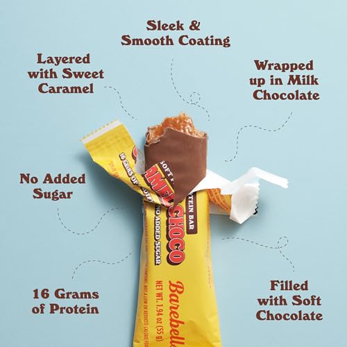 Barebells Soft Protein Bars Caramel Choco - 24 Bars (2 Packs of 12) - Protein Snacks with 16g of High Protein - Fluffy Chocolate Protein Bar with 2g of Total Sugars - Soft Protein Snack & Breakfast