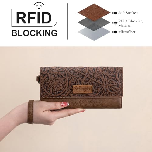 Image of Montana West X Wrangler Western Wallets for Women Trifold Wristlet Wallets Large Capacity Women Clutch Wallet with Coin Purse