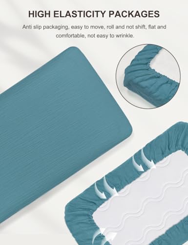 Image of Blue Bassinet Mattress Sheets Boy, Muslin Bassinet Sheet 32 inchx16 inch for Rectangle, Oval, Hourglass Bassinet Mattress, Moses Basket Sheets (46B-06)