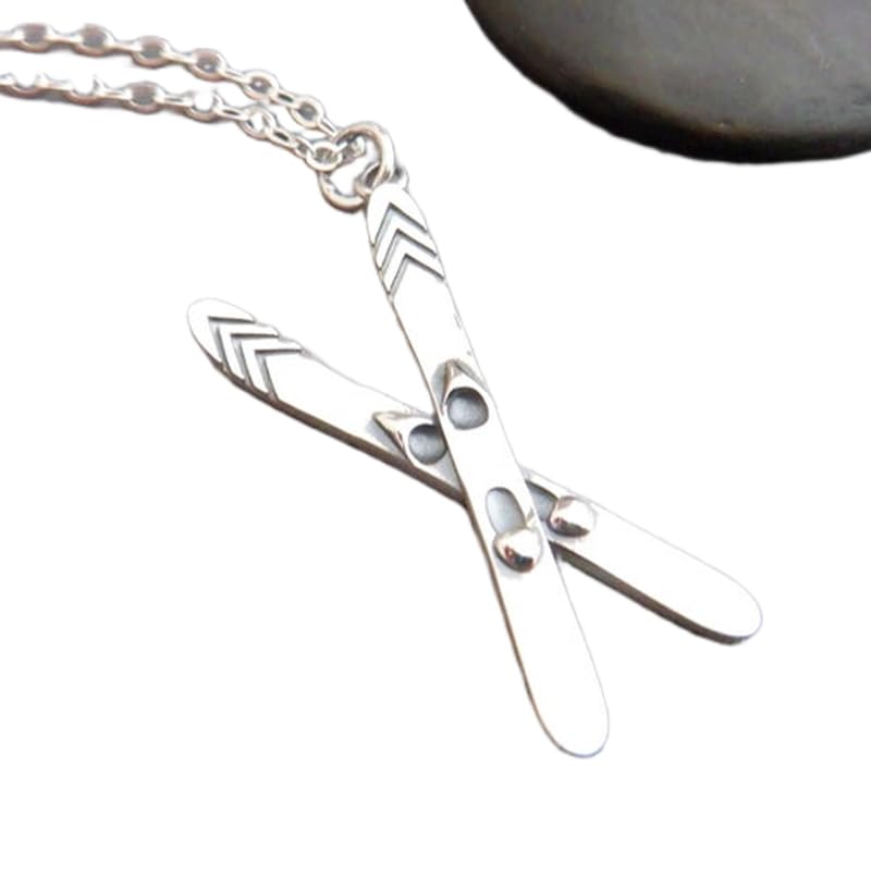 Collana con sci in argento sterling 925, piccolo ciondolo invernale, per donna, sport, montagna, hobby, stagione fredda, regalo per sciatori, atleti, piccola e delicata | con catena da 18 pollici |