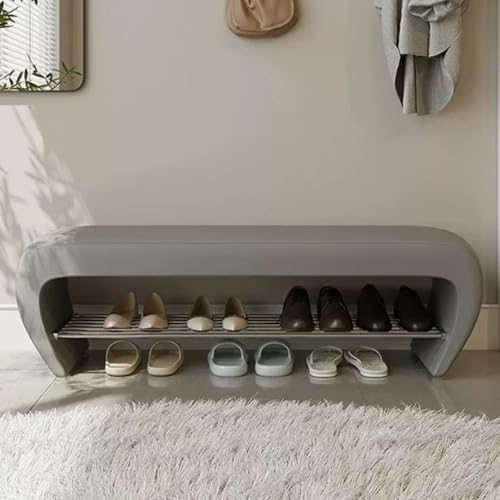 Banc d'entrée beige avec coussin et meuble de rangement chaussures - 3