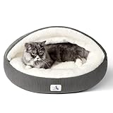 WELFIBR 23" Covered Cat Bed Cave for Indoor Cats and Small Dogs - Enclosed Cozy Pet Bed with Hooded Roof for Added Security & Warmth, Washable & Removable Cushion, Anti-Slip Bottom Cat House, Gray