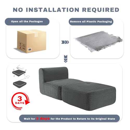 Image of Armless Chair with Ottoman, Modern Corduroy Convertible Cloud Couch