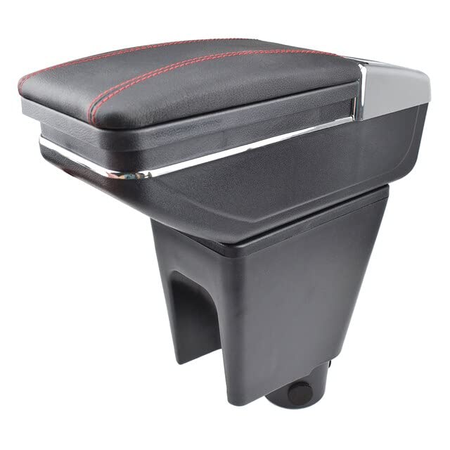 Armrests - Armrest For Chevrolets Spark III 2010–2014 Daewoos Matiz Black Leather Center New Storage Box Modification Function Pad Parts (Red line)