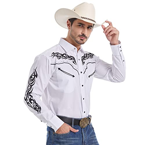 EL PIONERO Men's Western Cowboy Shirt Embroidered Shirt Long Sleeve Casual Snap Button Shirt