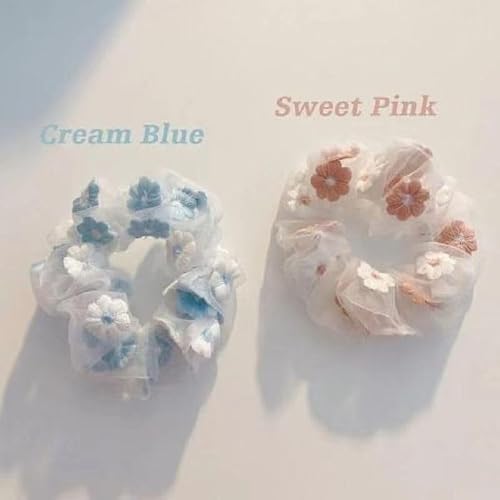Hair Ties, Organza Scrunchies,Hair Scrunchies, Ponytail Holder, Embroidery Scrunchies For Girls, Elastic Hair Ties,Scrunchies For Women (Orange+Blue) J #TOP5