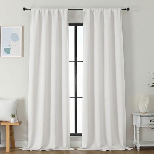 Image of Simplebrand Ava Ivory Light Filtering Curtains for Bedroom 96 Inches Long 2 Panels, Solid Thermal Insulated, Energy Saving Nursery Window Treatment Curtains Light Filtering, W40 x L96 Inch, Ivory