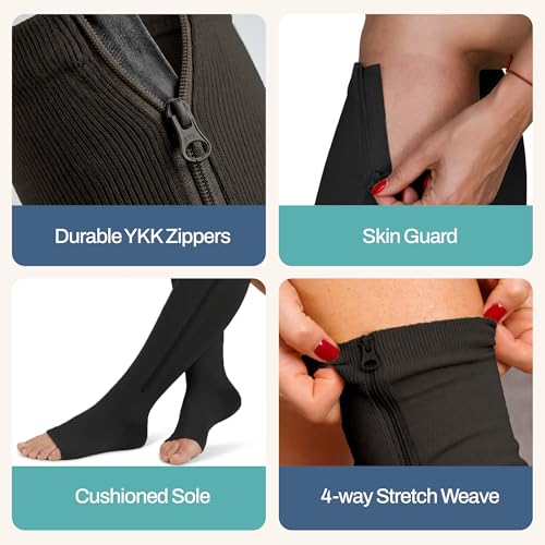 Image of TheraMagic Zipper Compression Socks for Men & Women, 20-30mmHg Closed Toe Graduated Zippered Compression Stocking