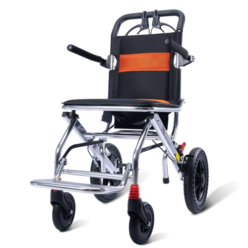 ByteTecpeak M2 Silla de ruedas plegable ligera, silla de transporte para personas mayores, ideal para uso exterior, silla de ruedas de acero con reposapiés.
