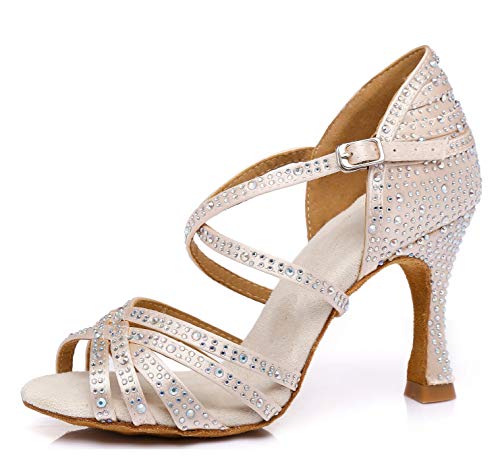 Chaussures de danse latine L377 nude à strass avec talon de 9 cm